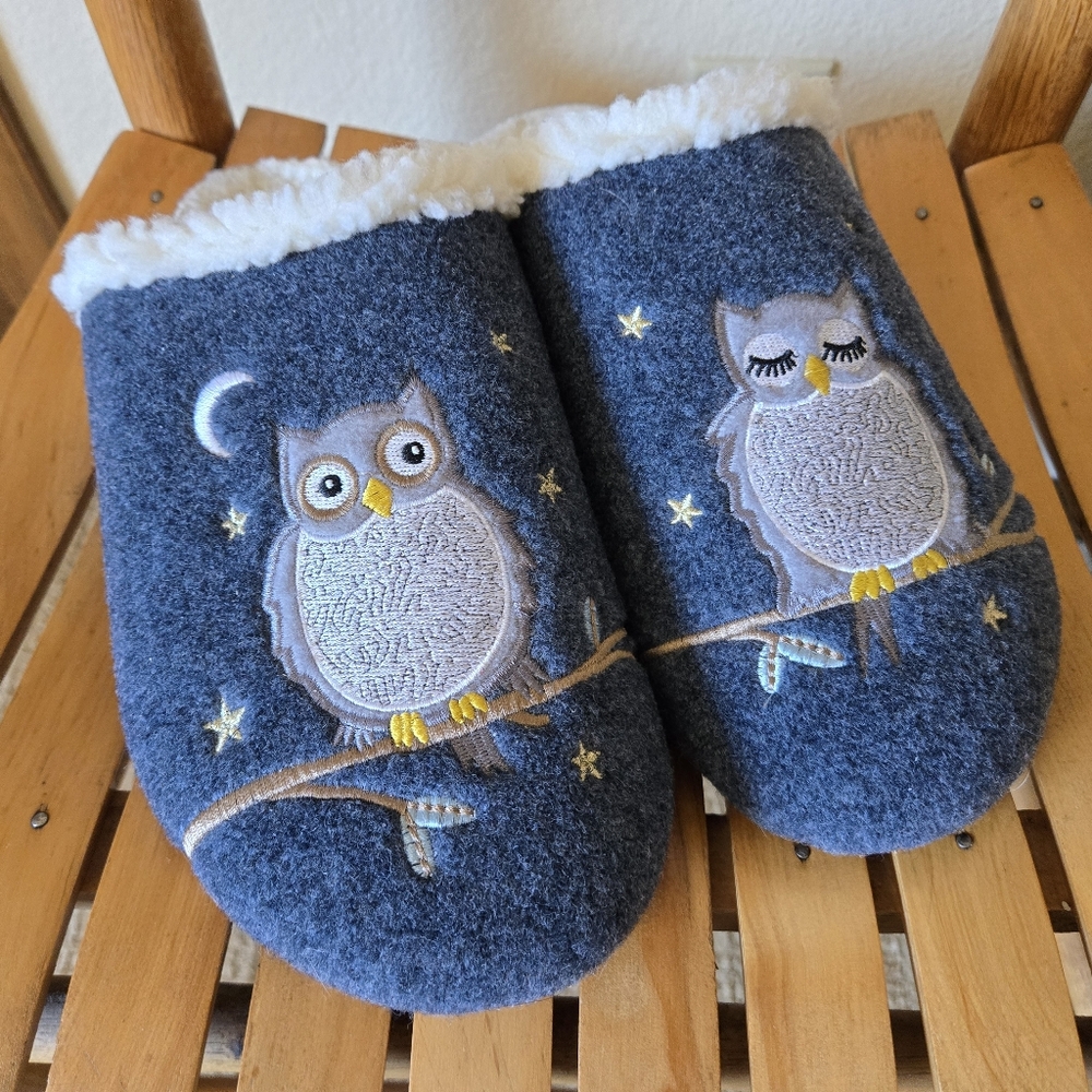 Lands'end Cozy Owl Slippers - Navy